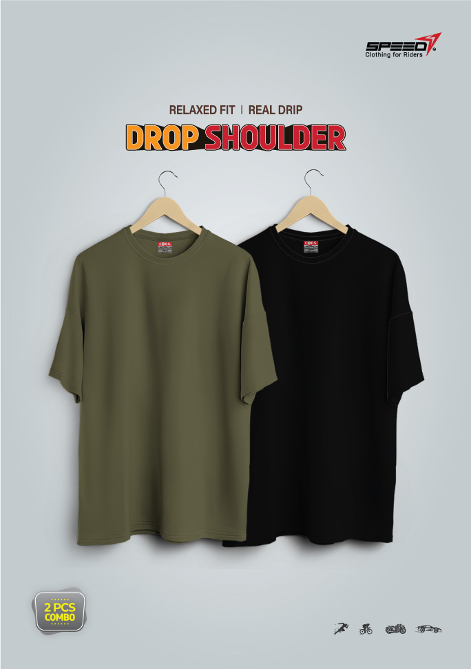Dropsholder Men & Women Cotton T-Shirt Combo (Olive & Black)