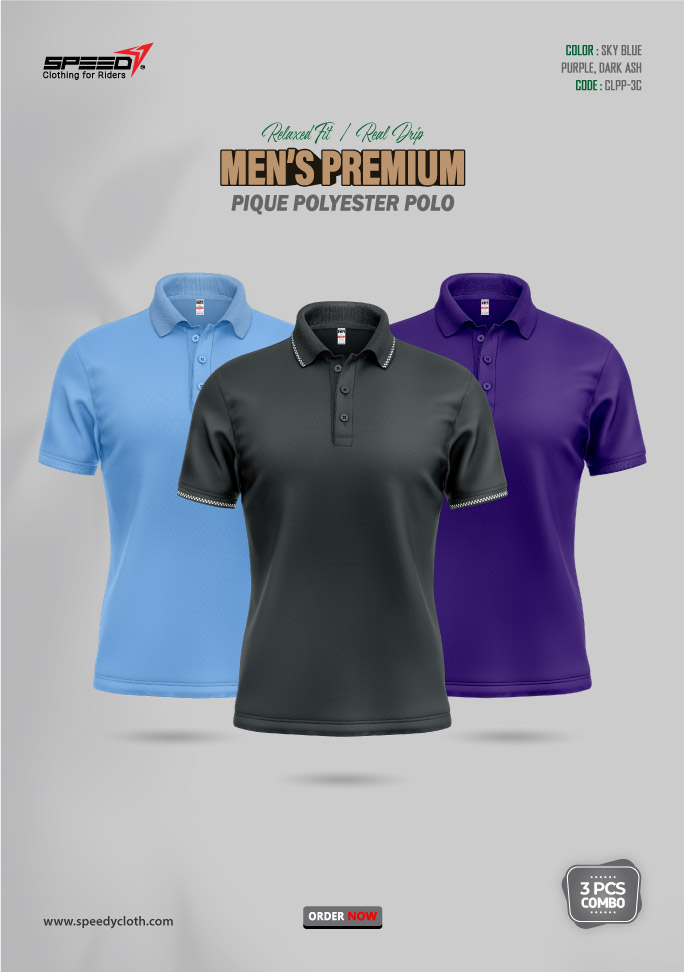 PREMIUM PIQUE POLYESTER POLO COMBO CLPP-3C (SKY BLUE-ASH-PURPLE)